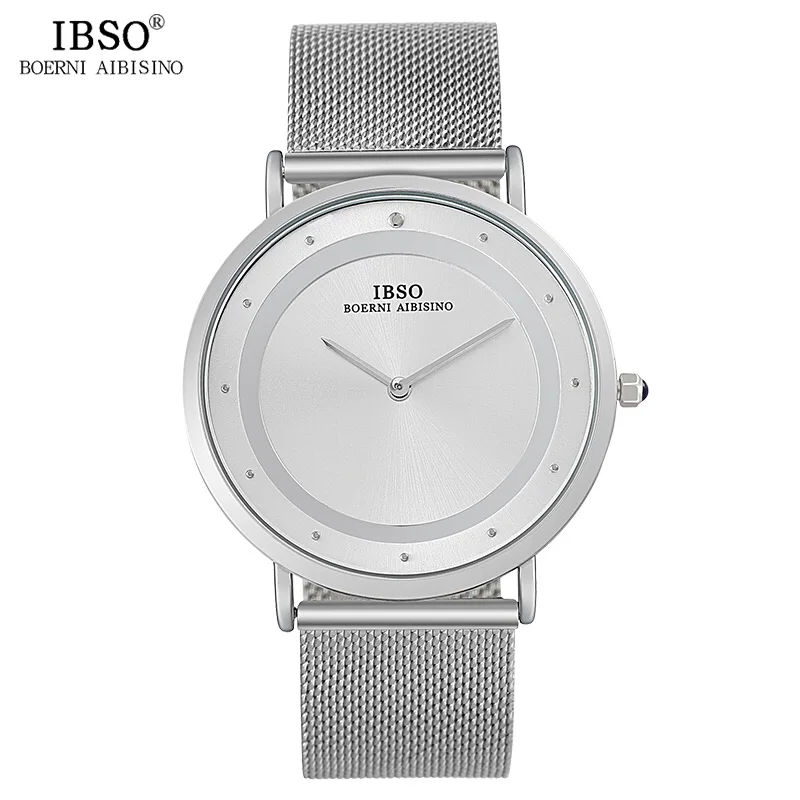 Silver SS IBSO бренд 6,5 мм ультра-тонкие мужские кварцевые часы дизайн кожаный ремешок Кварцевые часы мужские наручные часы Relogio Masculino - Цвет: Silver SS