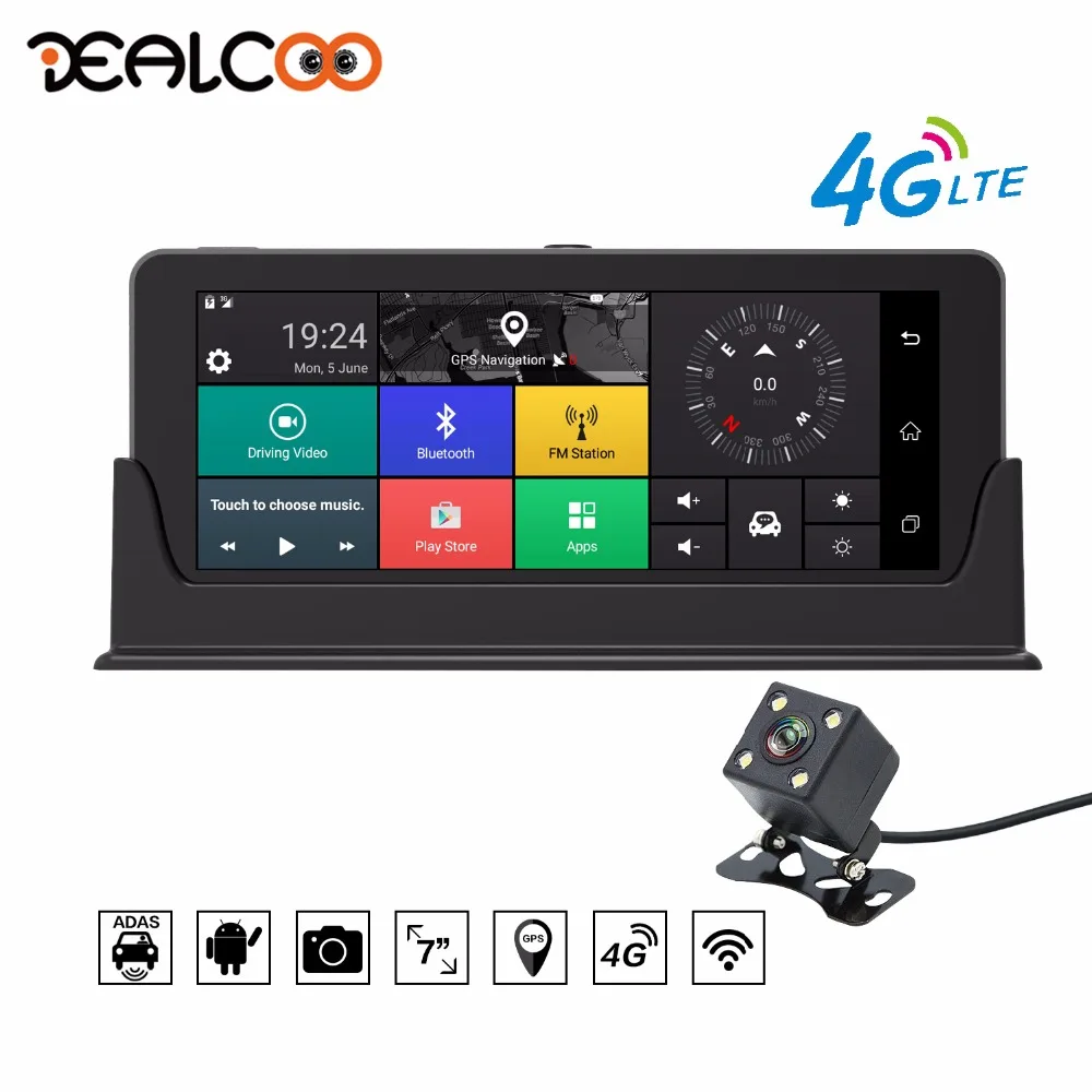 Dealcoo 7' сенсорный экран 4G Автомобильный gps навигатор dvr ADAS Автомобильная камера