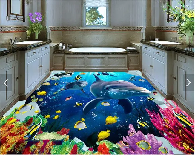 3d flooring custom waterproof wallpaper 3 d Marine fish corals bathroom picture photo for walls | Обустройство дома