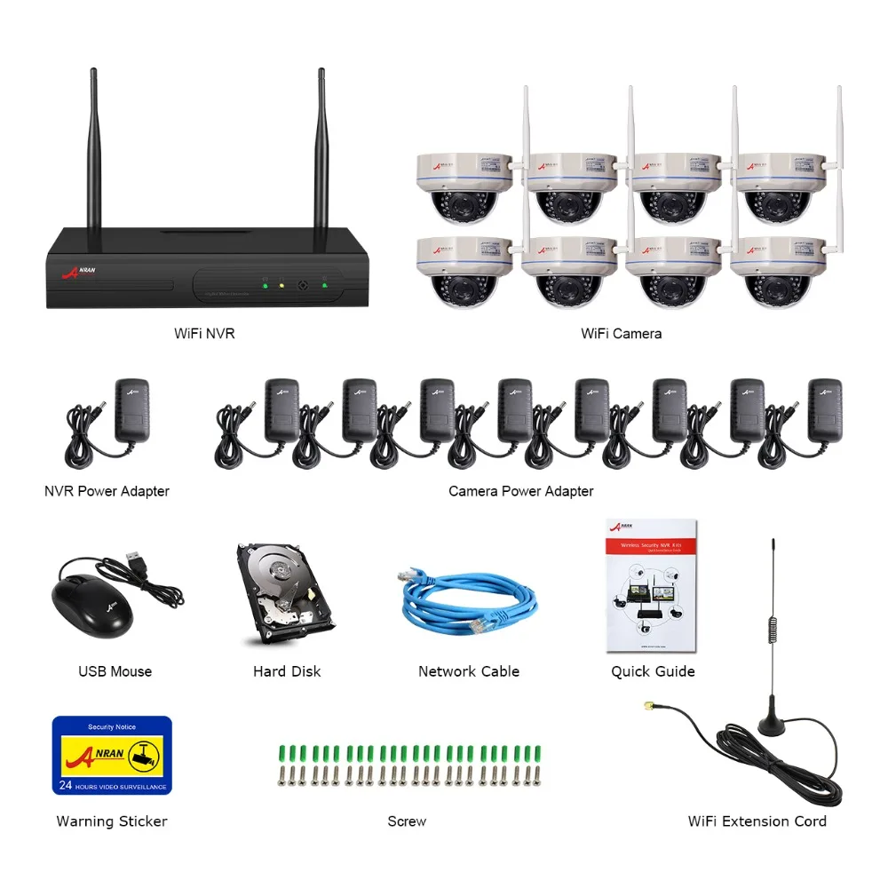 ANRAN CCTV 8CH P2P 1080 P WI FI NVR 30 ИК Открытый Антивандальный купол Видео Беспроводной IP