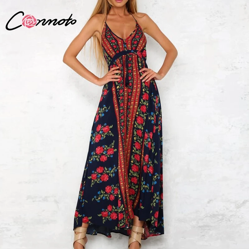Conmoto кисточкой спинки длинное платье для женщин Этническая Boho цветочный принт