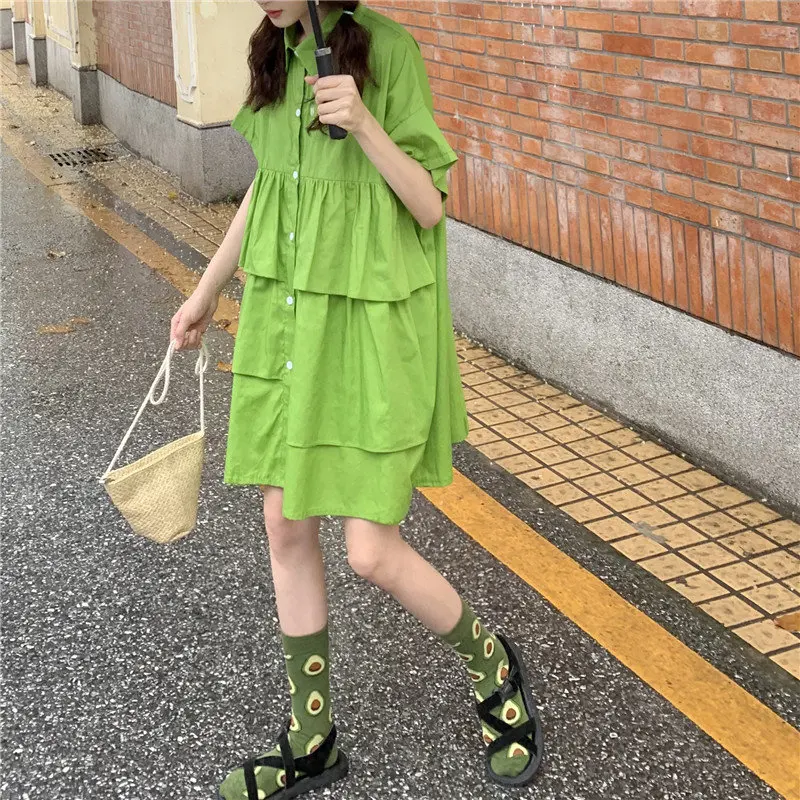 Alien Kitty Sweet Summer Patchwork Brief Short-Sleeved Loose New Design High Waist Fresh Casual All-Match Short Dress 2 Colors | Женская