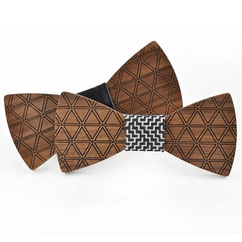 Деревянный галстук-бабочка с треугольным принтом 2017 | Аксессуары для одежды