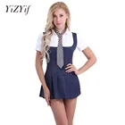 YiZYiF сексуальный женский взрослый Школьный костюм для косплея Униформа Платье рубашка с галстуком комбинация для ролевых игр комплект нижнего белья