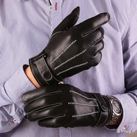 men leather gloves 2021 hot sale genuine goatskin mittens for mens leather gloves fashion male driving plus velvet warm gloves