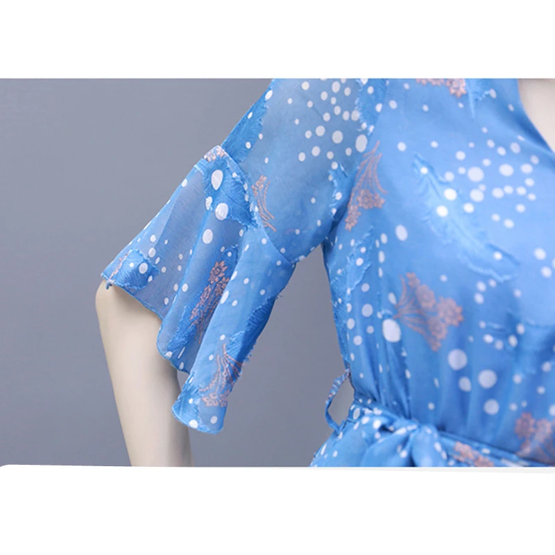 Летнее платье с цветочным принтом шифоновое пляжное Женская мода факельная