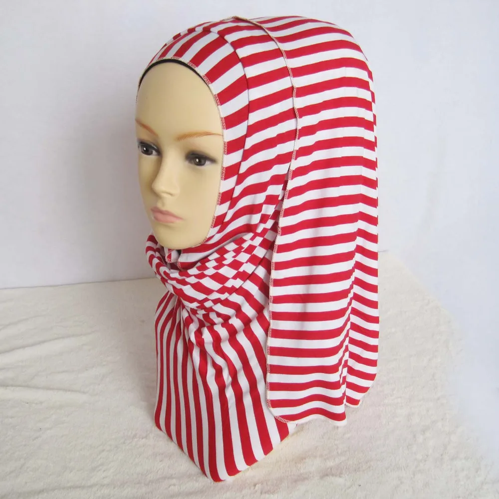 Хлопковый трикотаж полоса хиджаб печати шаль женщин strechy шарф мусульманские