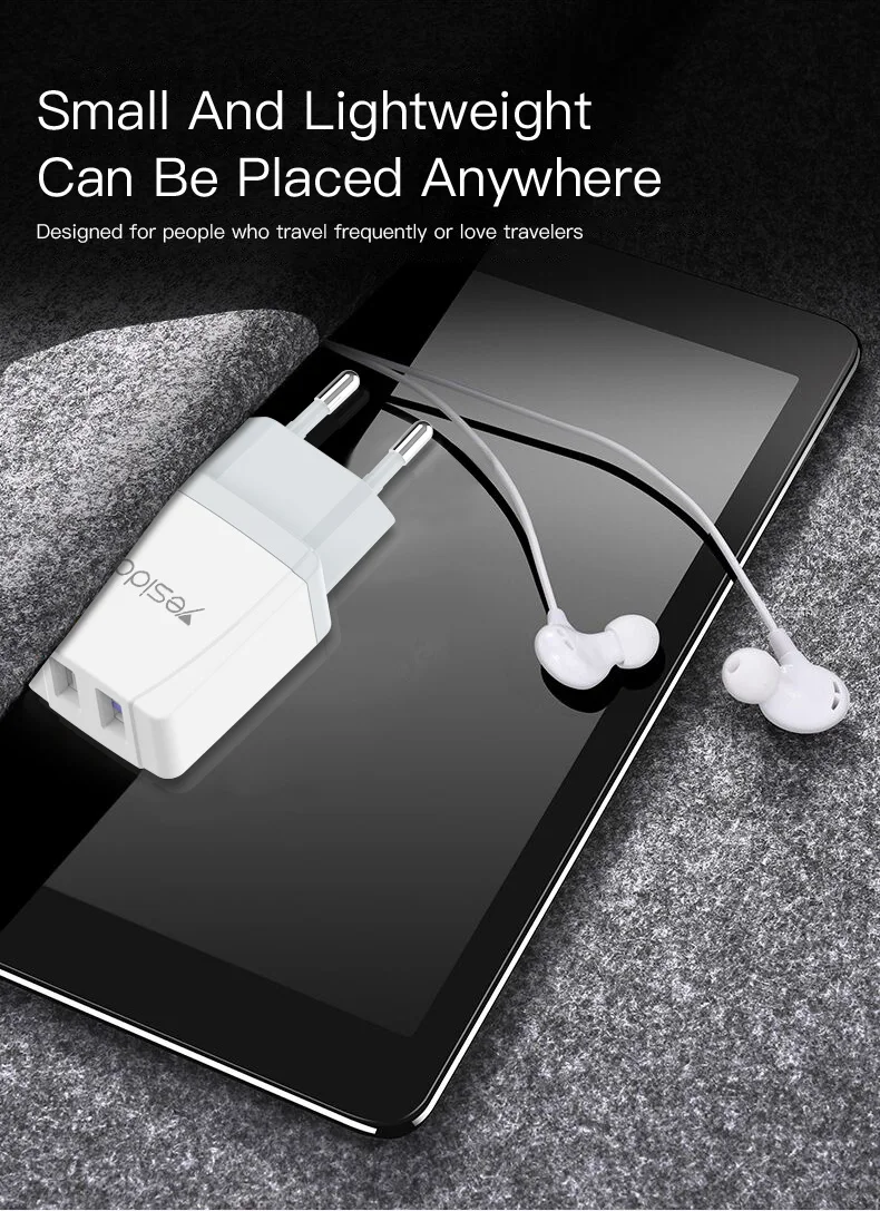 Yesido YC21 двойное настенное зарядное устройство USB с кабелем Micro USB для iPhone X XS 8 7 samsung Xiaomi быстрое зарядное устройство USB адаптер EU штекер
