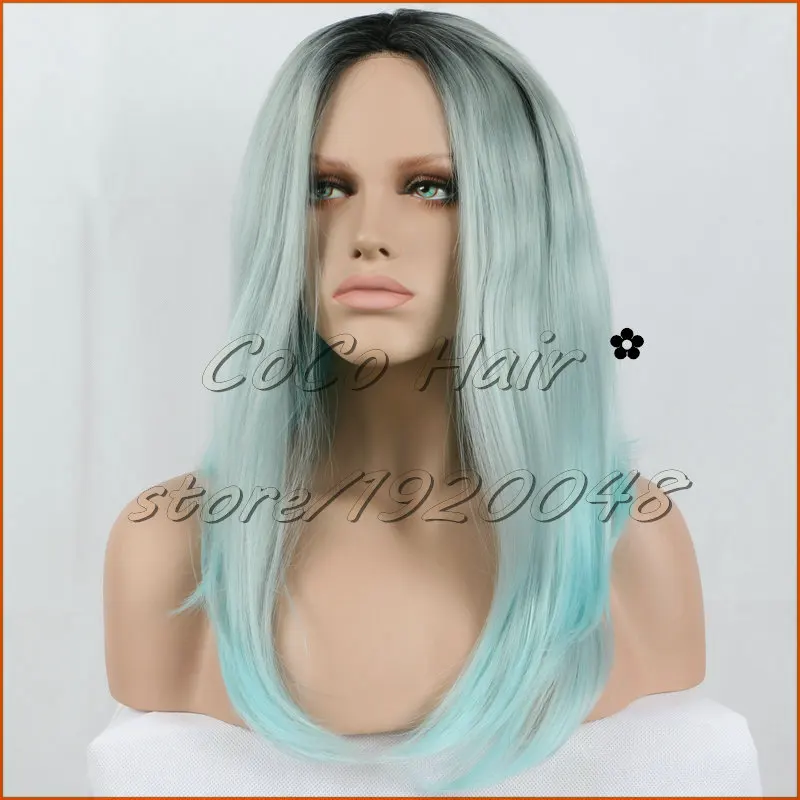Flawless Black Ombre Gray Blue Synthetic Lace Front Wigs Stylish Unique Bob Grey Heat Resistant Top Quality For Women |