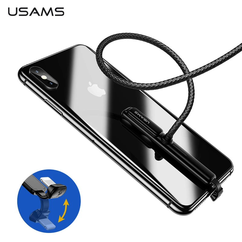 USAMS Mobile Phone Game Data Cable 180 Adjustable Solid Sucker game cables for iPhone X 8 7 6 Cord lighting iOS 12 11 9 | Мобильные