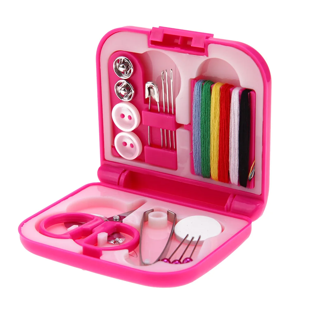 Mini Sewing Box Kit Needle Threads Buttons Scissor Thimble Portable Home Knitting Needles Travel Tools Supplies | Дом и сад