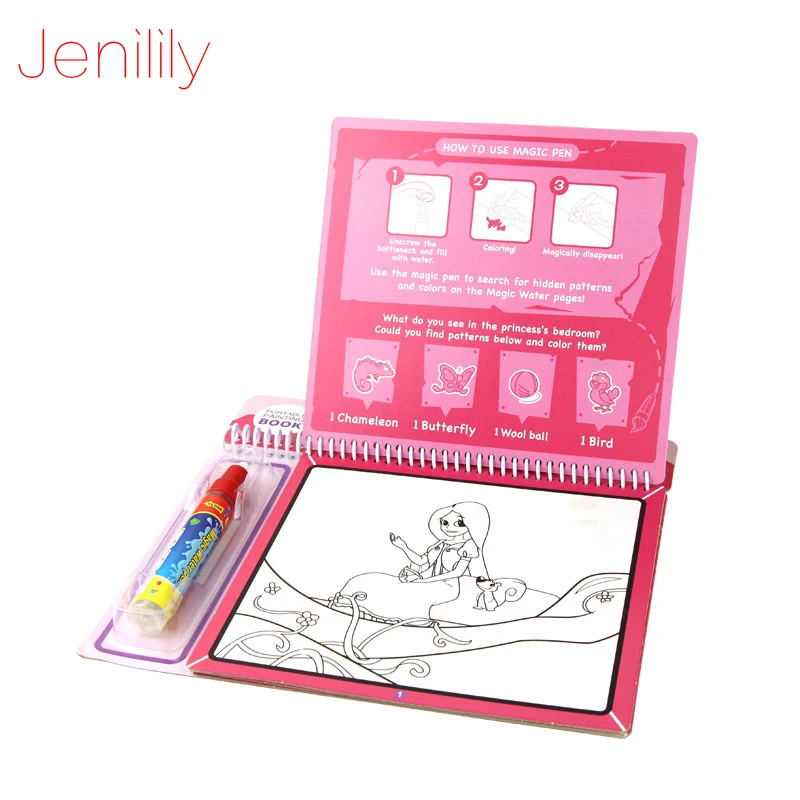 Jenilily книга для рисования водой с 1 волшебной ручкой водяная живопись Принцесса