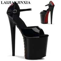 laijianjinxia 20 cm high heels beautiful black sexy thick fish mouth trend paint sandals club dance shoes