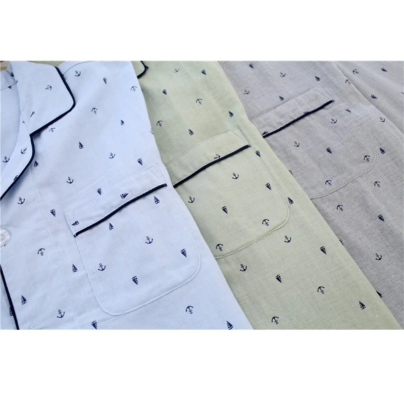 cotton double gauze summer pajamas sets men short sleeve home clothing spring sleepwear long pants breathable absorbent | Мужская одежда