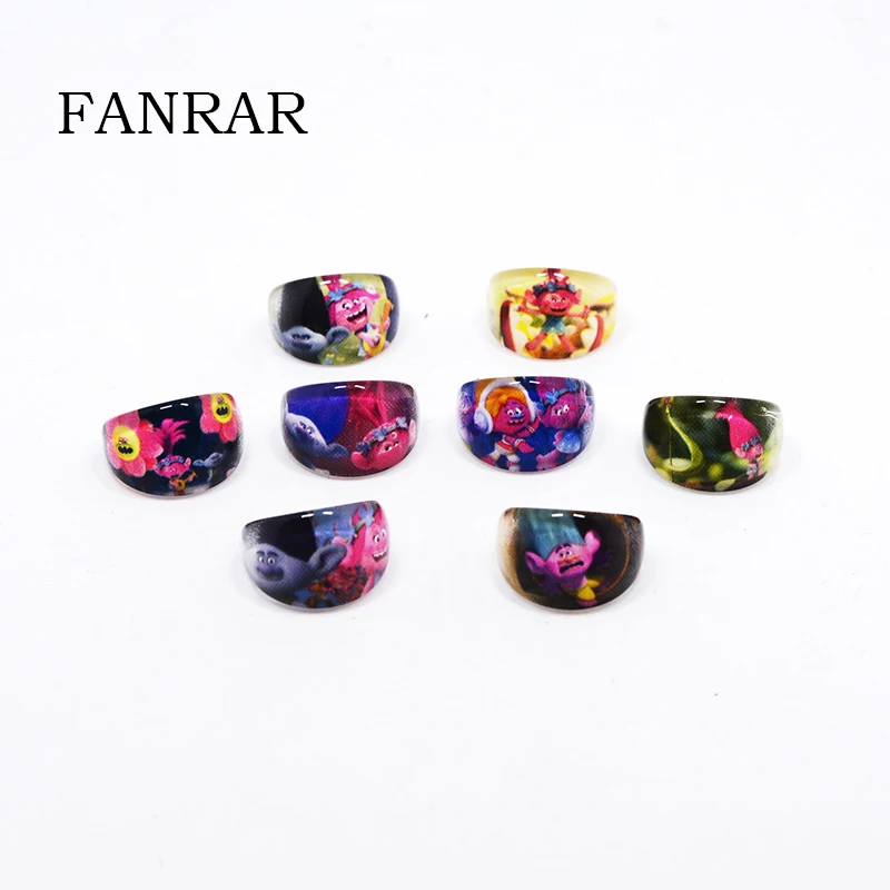 FANRAR 100pcs kids Anneau Cartoon Trolls Ring Accessories Cute Poppy Branch Girl Round Rings 2017 Wholesale Jewelry Party Gift | Украшения
