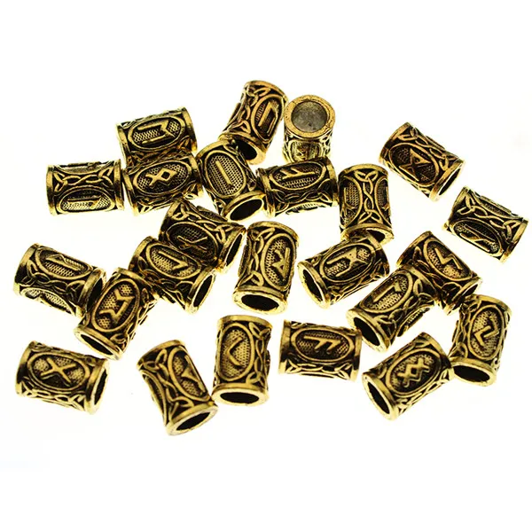 antique gold 24 шт./компл. Винтаж руны Viking борода бусины TIWAZ Тир Sol руны трубка Spacer Бусины для волос Цепочки и ожерелья DIY браслет ювелирные изделия, ювелирные изделия - Цвет: antique gold