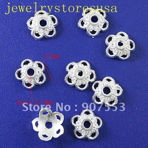 

80pcs silver tone flower 11mm wide bead caps H0096