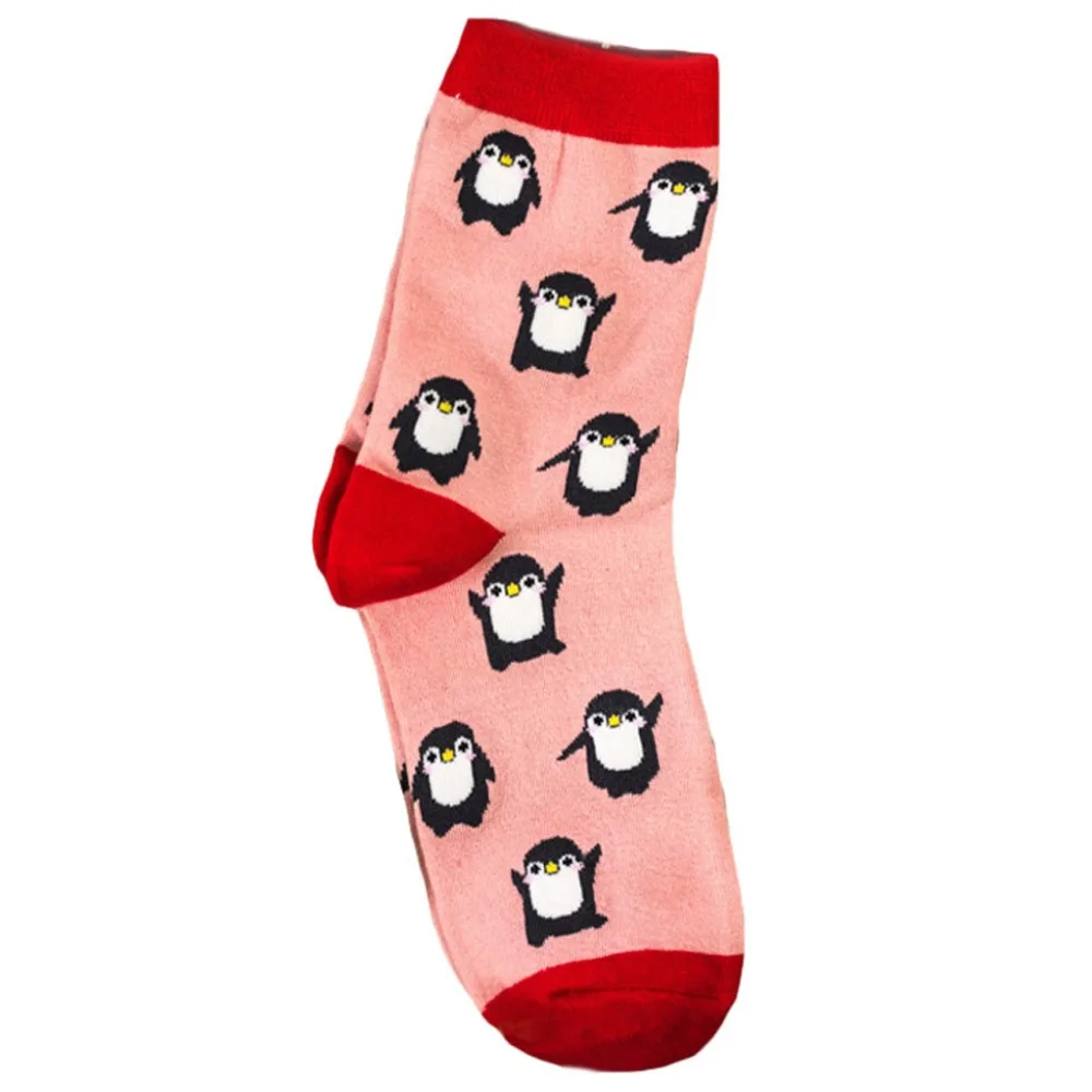 

Women Girls Winter Cartoon Penguins Long Crew Socks Contrast Color Cotton Warmer