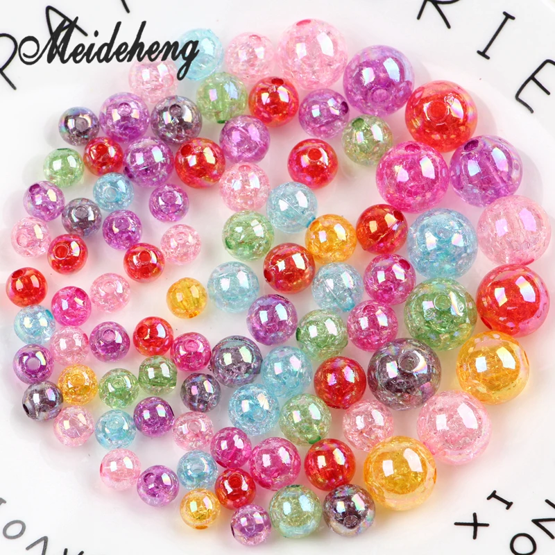 Акриловые цветные бусины AB с трещинами круглые яркие 3 размера для ювелирных