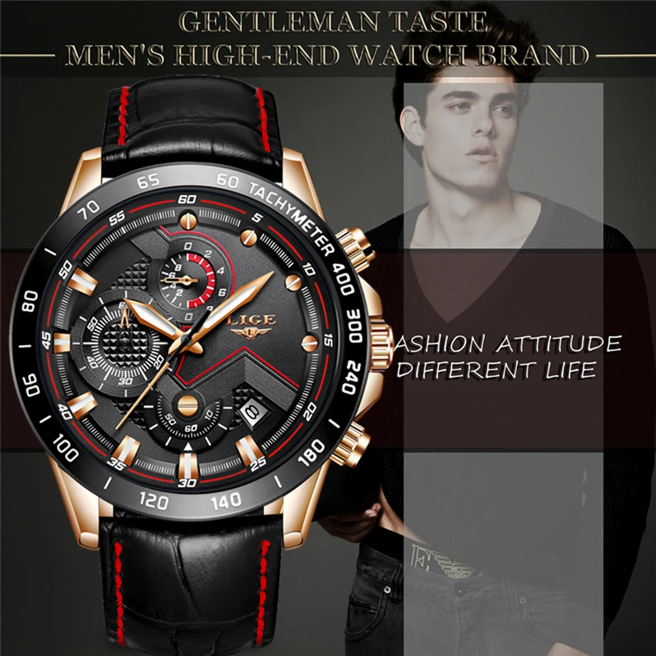 Мужские часы Relojes Hombre, новинка, мужские часы LIGE, топ класса люкс, брендовые модные золотые кварцевые часы, мужские кожаные военные спортивные водонепроницаемые часы