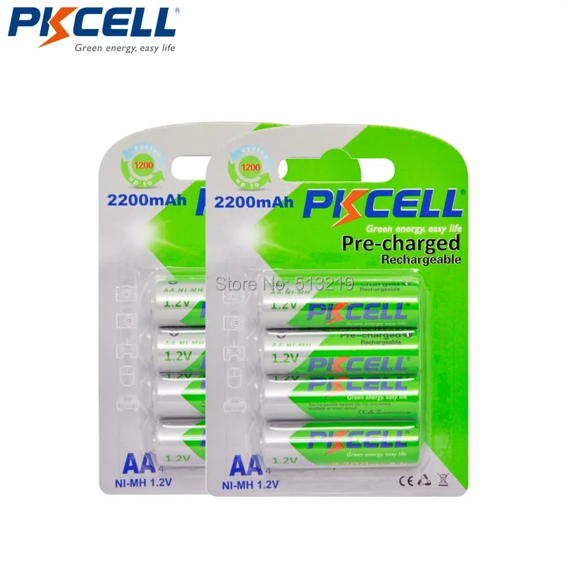 8 шт./2 карты PKCELL 1 2 V 2200MAH aa Аккумуляторная батарея Ni MH 2A аккумуляторная с низким