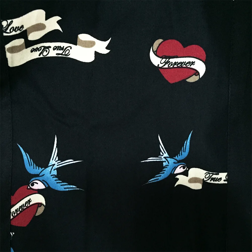 2018 Новый Панк Ретро Короткие-футболки с рукавами Ласточка любовь шить рубашки