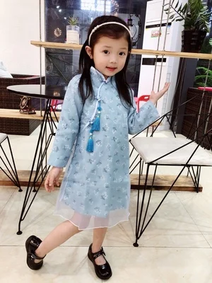 Qipao/кружевное платье Ципао для девочек; детская одежда в китайском стиле; платье для девочек; вечерние платья принцессы на день рождения и свадьбу; Высокий воротник с высоким воротником