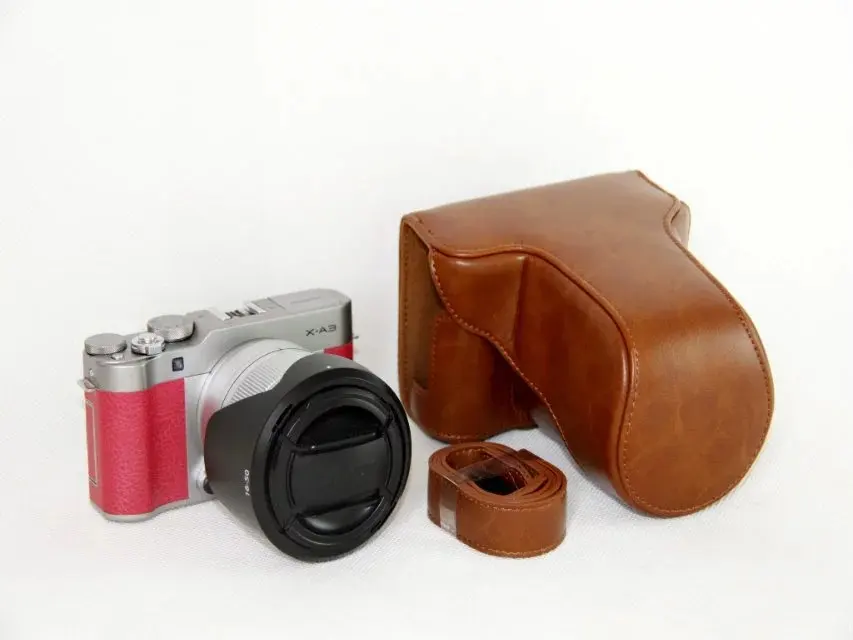 Brown Камера из искусственной кожи чехол для Fujifilm Fuji XA3 X-A3 камера сумка с плечевым ремнем - Цвет: Brown