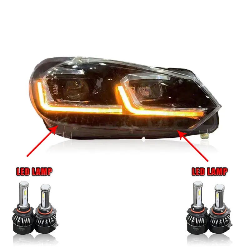Автомобильный Стайлинг для VW Golf 6 фары U angel eyes 2009-2013 для VW Golf 6 светодиодный световой бар Q5 Биксеноновые линзы светодиодный ламповый проектор - Цвет: ALL LED version