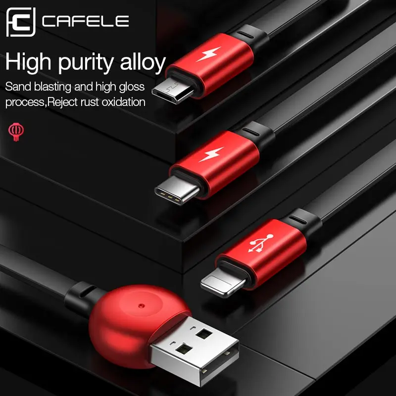 Cafele 3 в 1 USB кабель для iPhone Micro usb type C выдвижной портативный samsung huawei Xiaomi зарядный