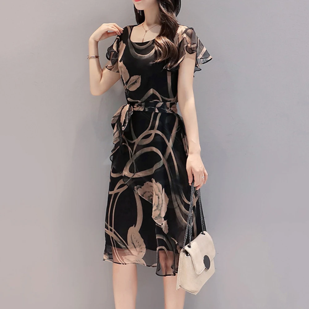

Summer Women Slim Large Size Print Skirts Fashion Temperament A Word Skirts Hot Sales Mesh Women Short Sleeve Skirts