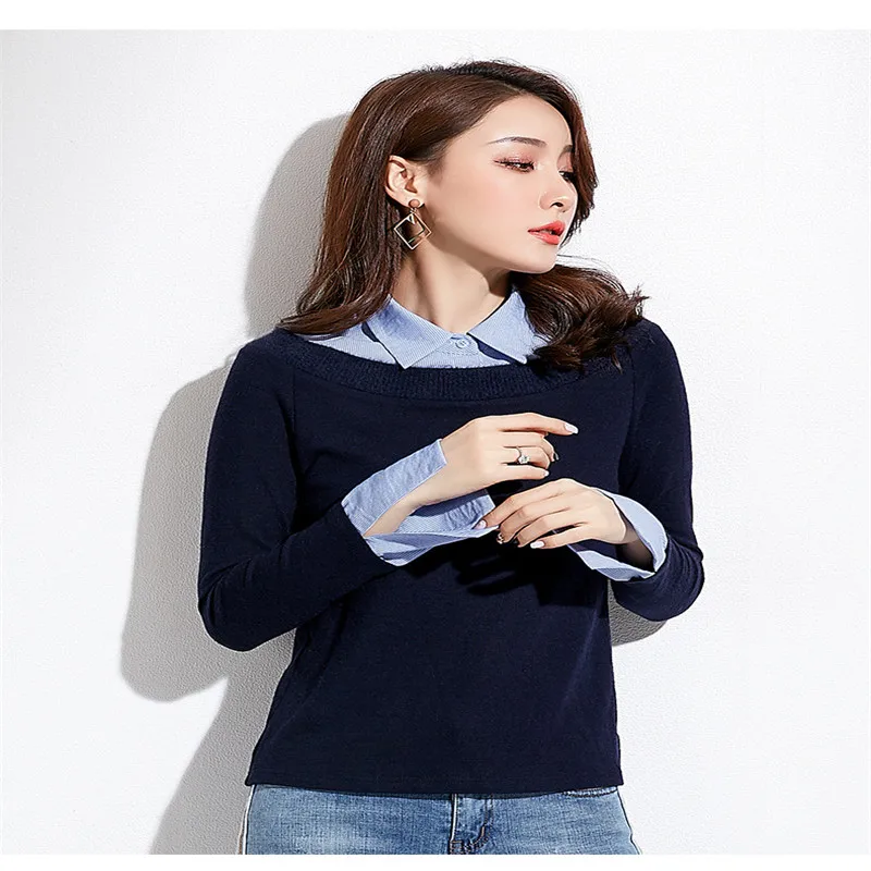 2018 autumn and winter women's temperament sweater shirt Slim lapel knit bottoming | Женская одежда