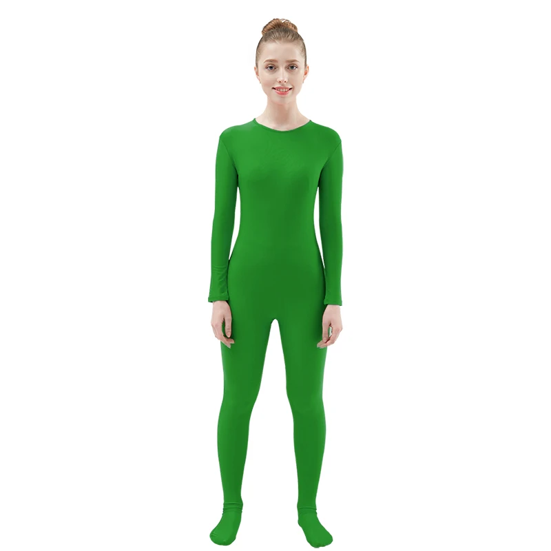 Green Ensnovo, Женский облегающий гимнастический костюм из лайкры, нейлона, спандекса, с длинным рукавом, Zentai, карнавальный костюм, черная Одежда для танцев, костюм, колготки для всего тела - Цвет: Green