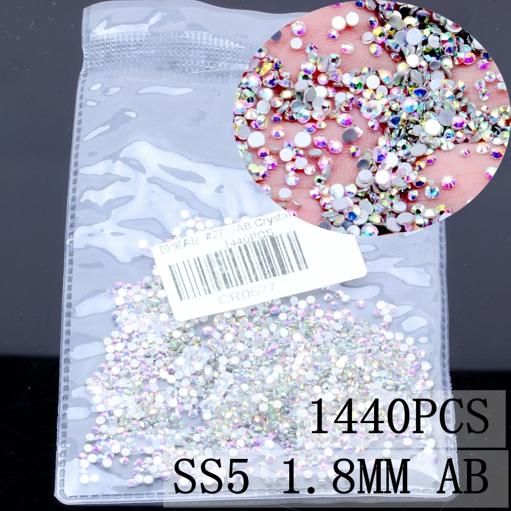 AB ss5 1440pcs Хрустальные стразы SS3-SS8 с плоской задней частью ногтей горный хрусталь 3D не исправление ногтей Украшение DIY стеклянные стразы - Цвет: AB ss5 1440pcs