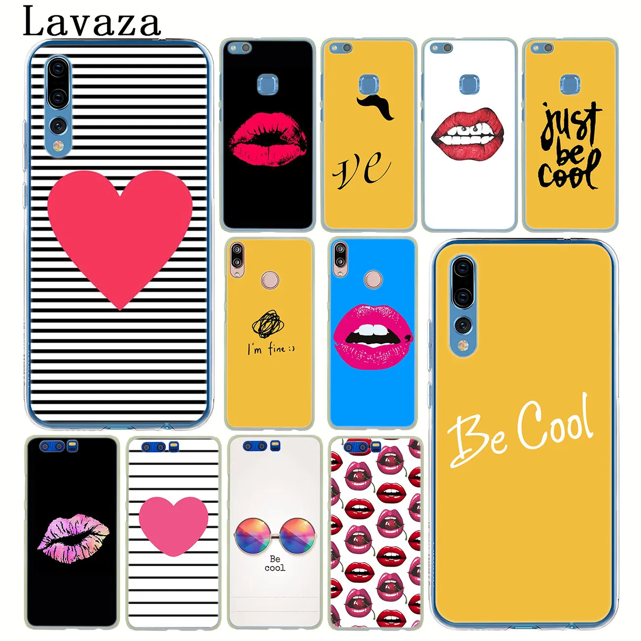 Line Text Beard Cute Yellow heart Lips Case for Huawei P30 Pro P20 P10 P9 Plus P8 Lite Mini 2016 2017 P smart Z 2019 | Мобильные