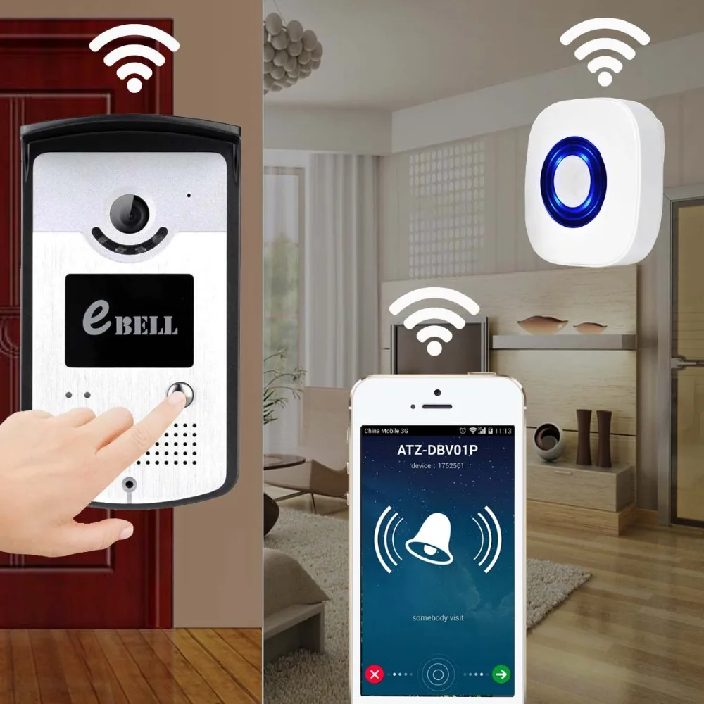 433mhz Indoor Bell Wireless Intercom WIFI Doorbell 720P Motion Detection Video Door Phone | Безопасность и защита