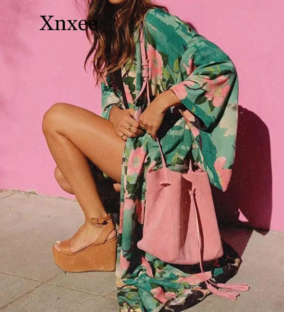 Женское кимоно Xnxee Boho Nightingale длинное хиппи с поясом на талии свободный