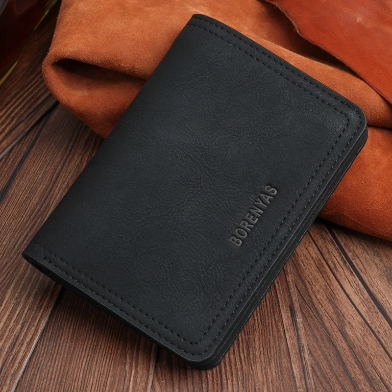 Мужской короткий тонкий бумажник из матовой мягкой кожи в стиле ретро с