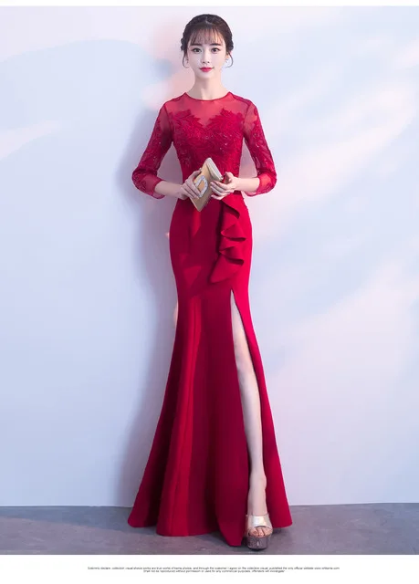 

Party Evening Cheongsam Dress Oriental Chinese Style Woman Elegant O-Neck Qipao Sexy Wedding Prom Long Robe Retro Vestido XS-XXL