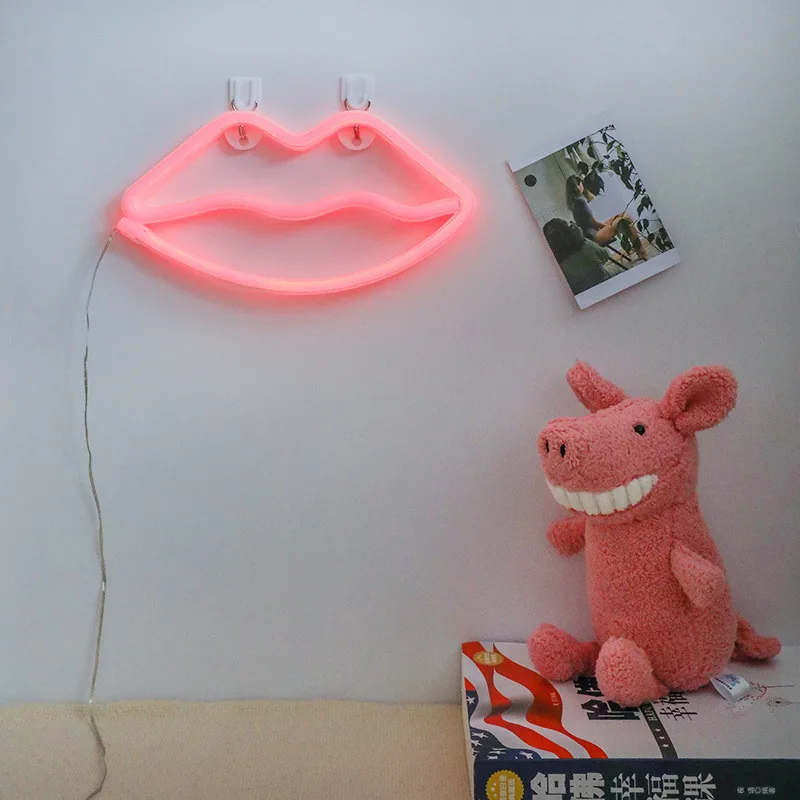 Lips Red Светодиодный светильник с неоновой вывеской, USB, фламинго, радуга, Ночной светильник, батарейный блок, праздничное, рождественское, свадебное украшение, украшение на стену, 11 видов - Испускаемый цвет: Lips Red