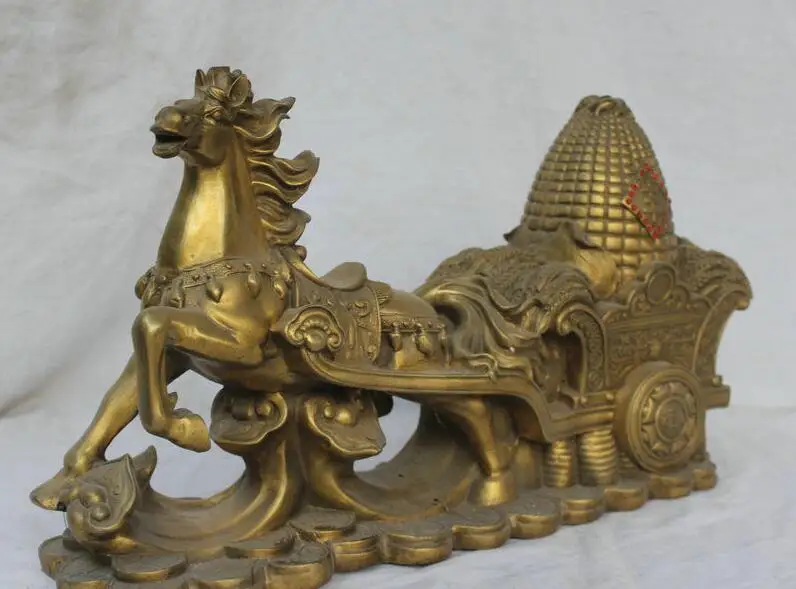 Details about 18&quot Chinese Folk Feng Shui Brass Horse Pull Corn Paddy Wealth Statue Sculpture | Дом и сад