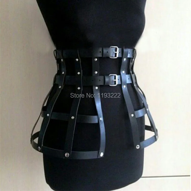 Handmade Punk Gothic Fetish Women Girl Leather Belt Body Frame Waist Belt Hip Straps Leather Skirt