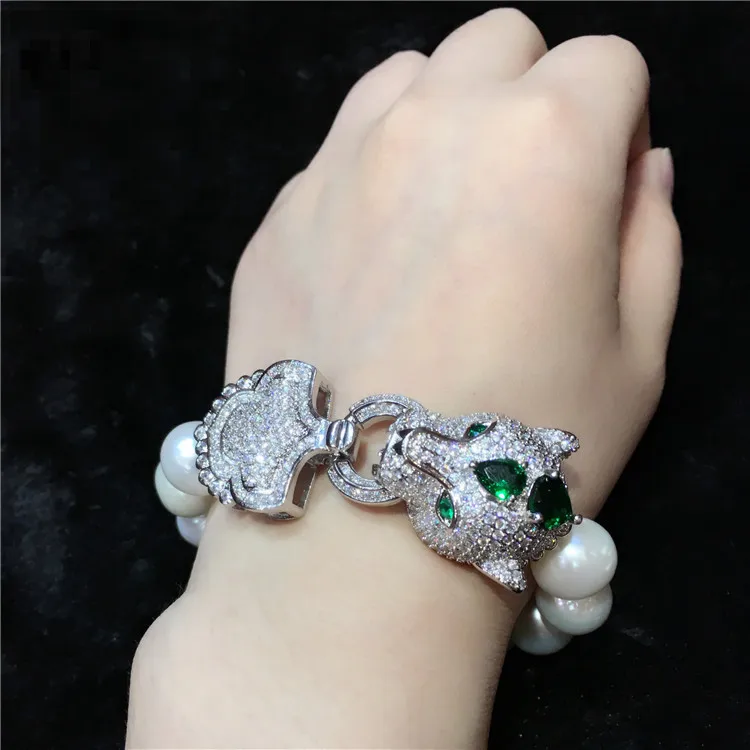 Браслет ручной работы с микро инкрустацией головой леопарда застежка из