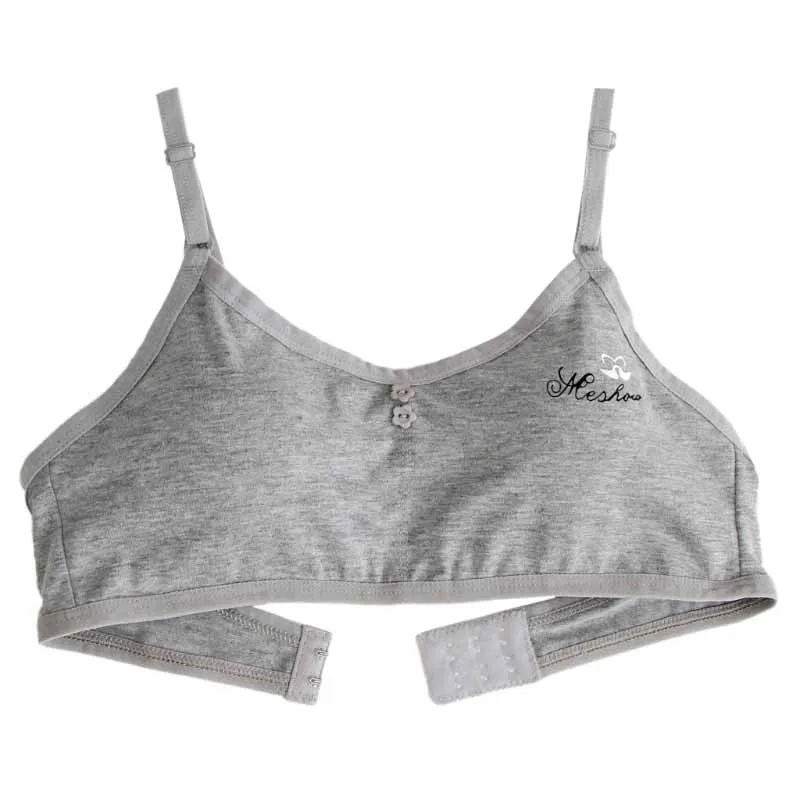 Gray Спортивный бюстгальтер для молодых девушек, без косточек, регулируемое хлопковое нижнее белье с буквами - Цвет: Gray