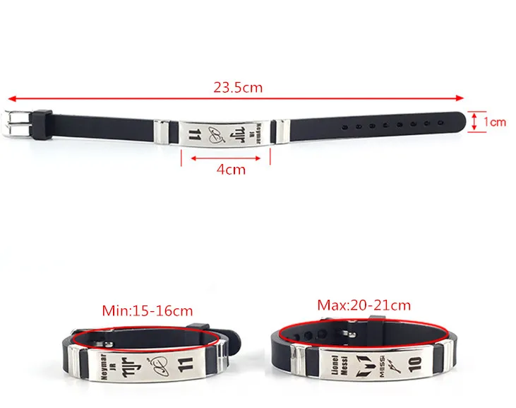 New Football Star La Liga Messi Ronaldo Nermar Wrist Silicone Bracelets&Bangles Titanium Steel Buckle Adjustable Wristband SH286