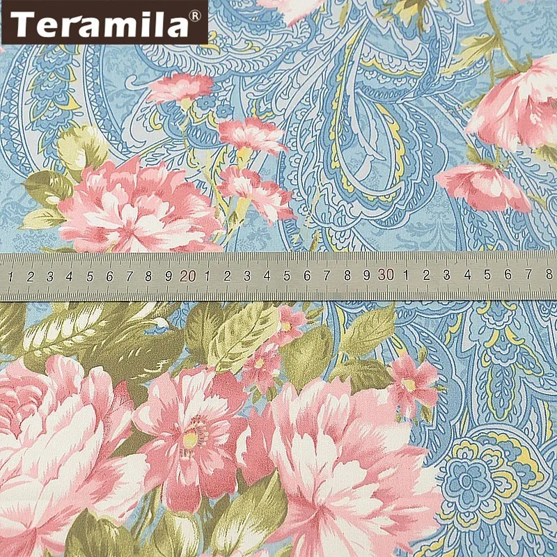 Teramila 100% хлопок шитье саржевая ткань цветы золотой метр сделай сам голубая для