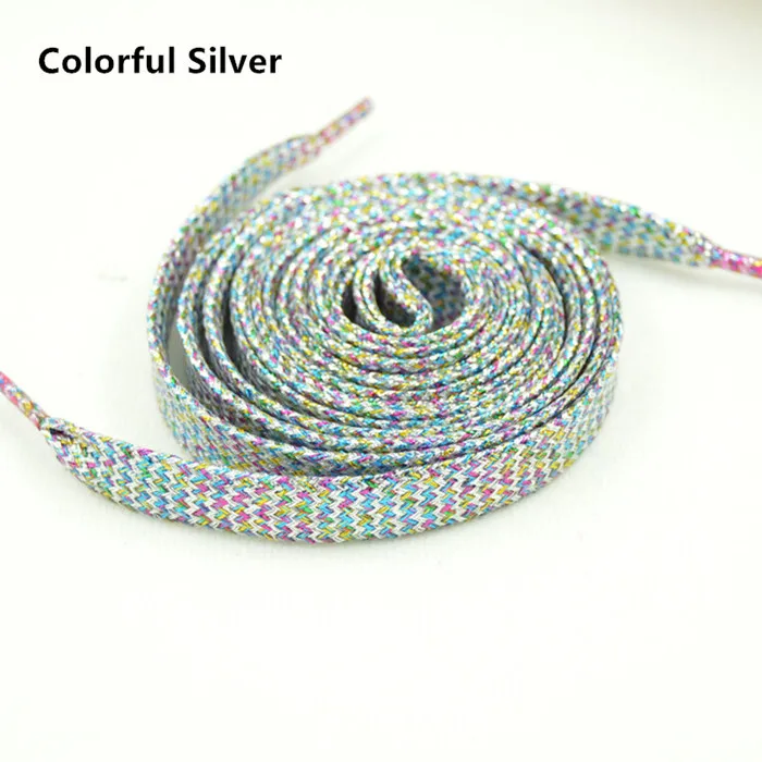 Colorful Silver Блестящие золотые и серебряные яркие шнурки 26 цветов 60-180 см кроссовки спортивная обувь шнурки - Цвет: Colorful Silver
