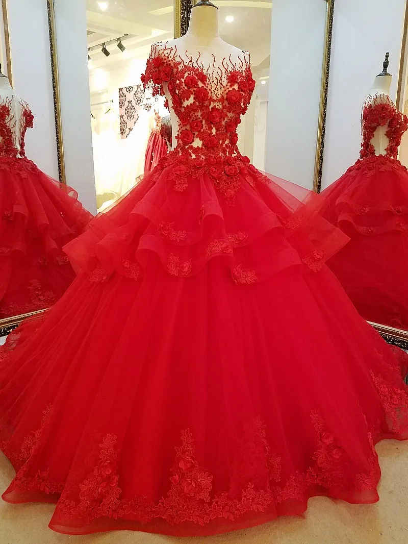 Платья de Noiva Robe Mariage красное вечернее платье бальное аппликационные жемчужины для