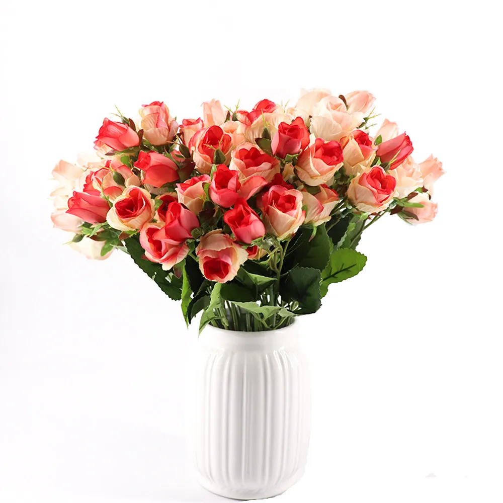 

2018 New Artificial Flowers Silk Flower Vivid Rose Fake Leaf Wedding Home Party Decoration Bride Bouque Table Decor