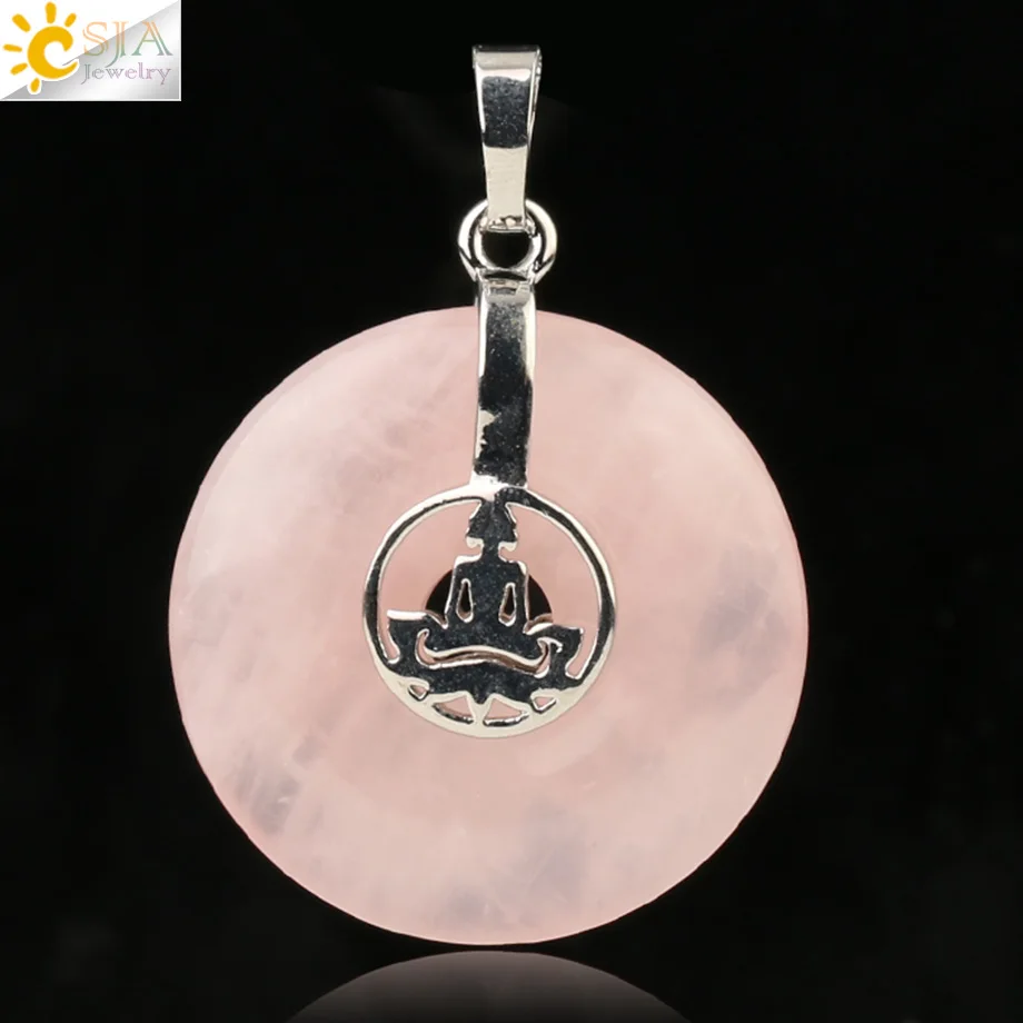 Rose Quartz Csja Йога Лотос кулон для медитации натуральный фиолетовый розовый кристалл тигровый глаз круглые полые Рейки Чакра бусины для женщин и мужчин ожерелье G144 - Окраска металла: Rose Quartz